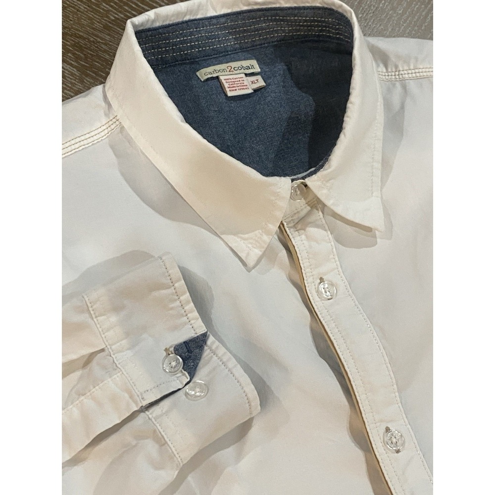 Carbon 2 Cobalt Mens White Cotton Button Up Shirt XLT Tall Long Sleeve Pocket